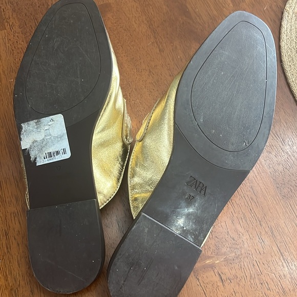 Zara Metallic Gold Buckle Flat Mule Clog 7 37 - Picture 5 of 5